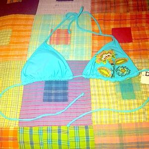 NWT bikini top blue ties around back and neck xl